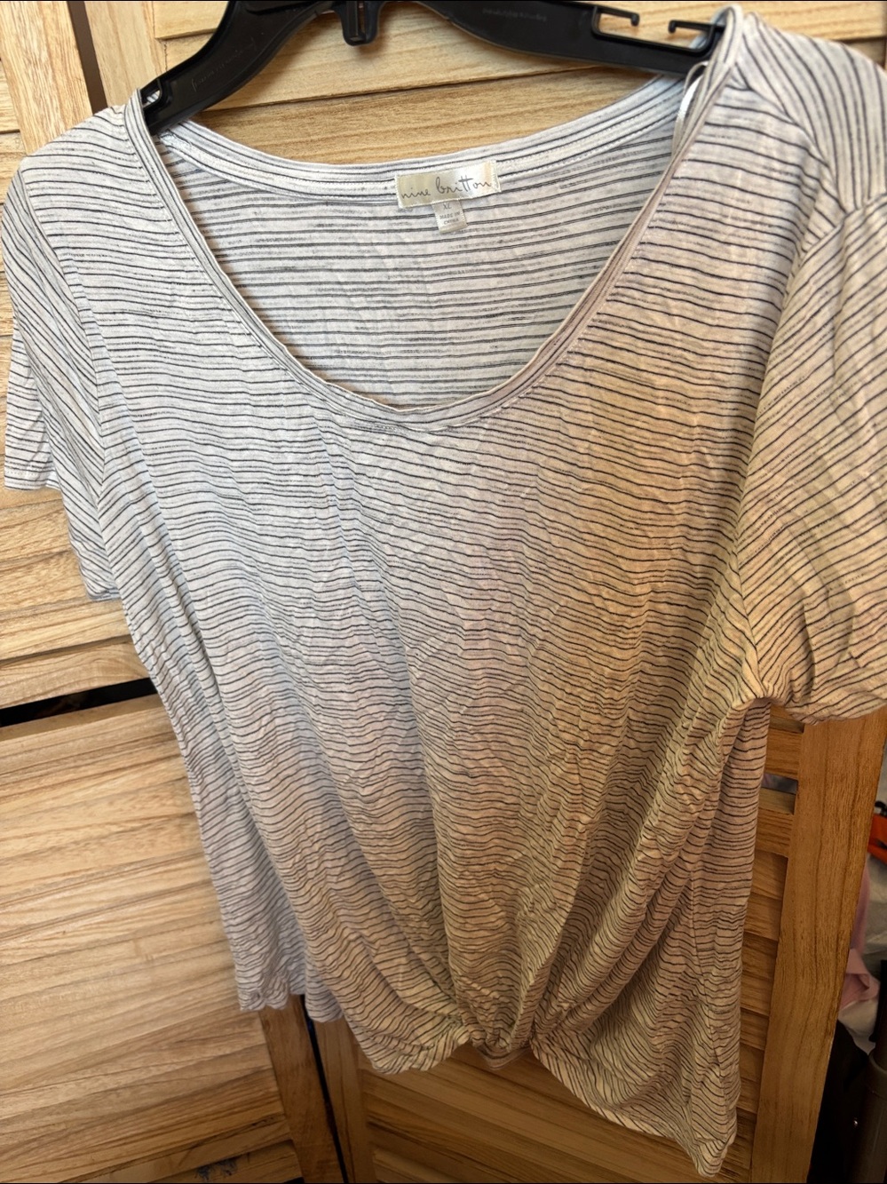 FINAL MARKDOWN Nine britton Beige & Black Stripe Twist-Front Scoop Neck Tee XL